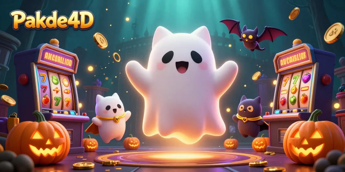 Experience Pakde4D's thrilling slot adventures with a playful ghost cat and vibrant casino elements.
