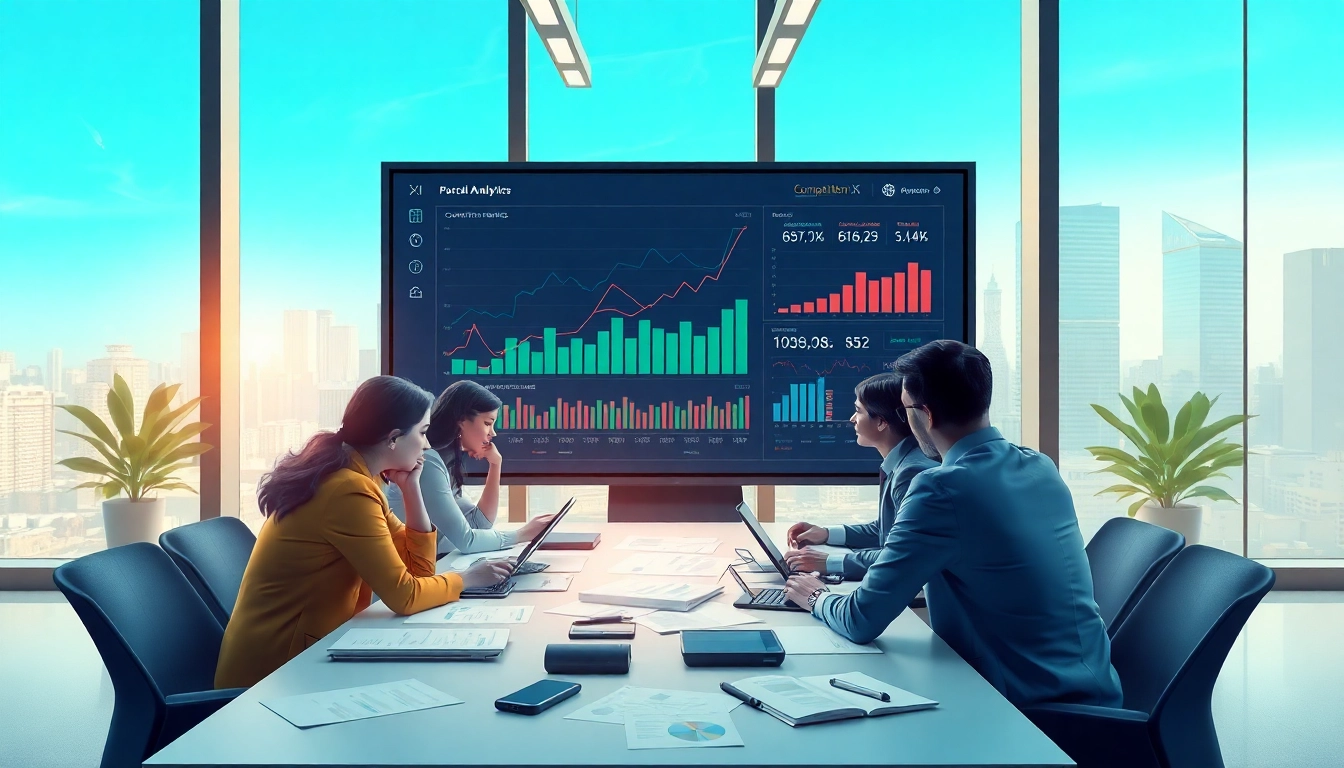 Visual representation of AI for competitive intelligence in a collaborative office setting.