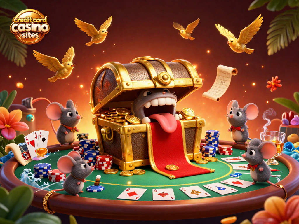 Engaging 3D scene illustrating credit card casino sites with vibrant characters and lively poker elements.