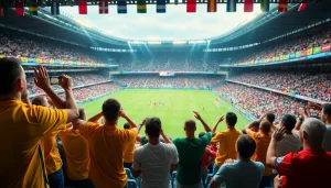 해외축구중계를 즐기는 관중들이 응원하는 모습