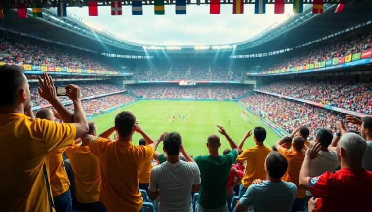 해외축구중계를 즐기는 관중들이 응원하는 모습