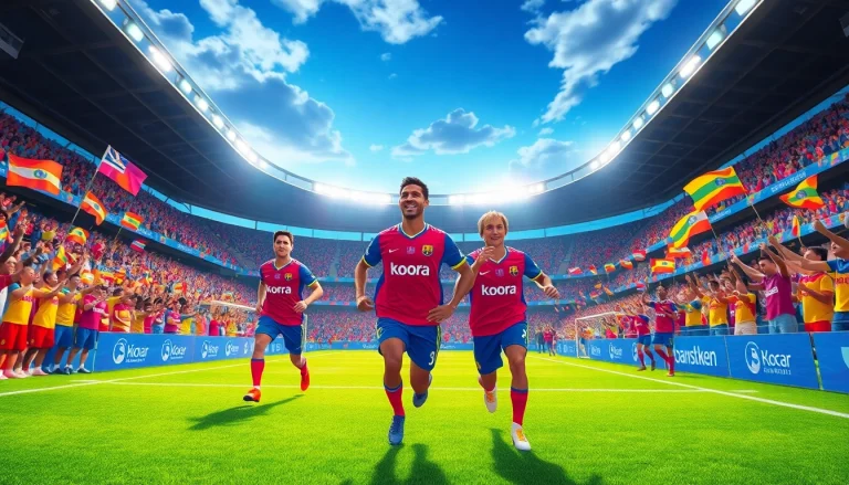 Engaging koora players in vibrant uniforms during a lively football match.