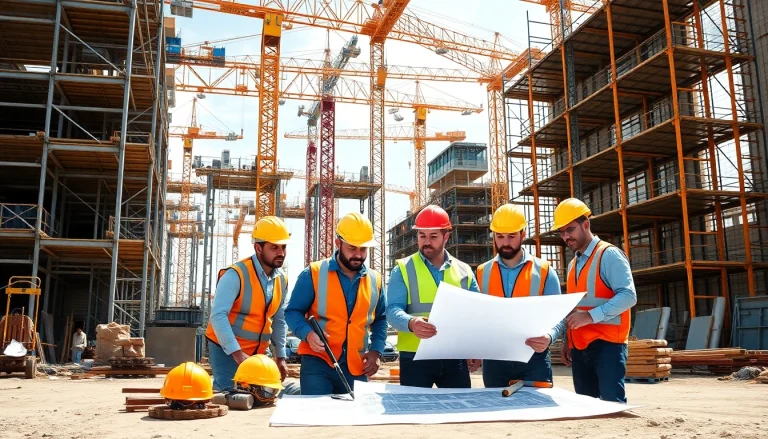 New Jersey General Contractor supervising a construction site with a diverse team at work.