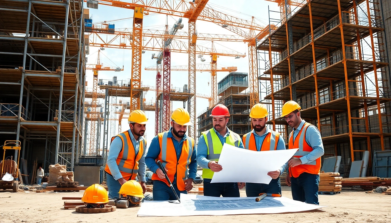 New Jersey General Contractor supervising a construction site with a diverse team at work.