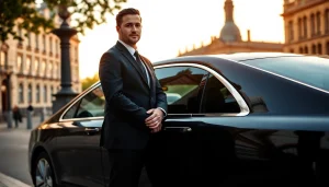 Experience premium Chauffeur Services Nottingham with a professional chauffeur beside a luxury sedan.