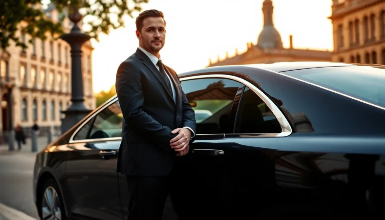 Experience premium Chauffeur Services Nottingham with a professional chauffeur beside a luxury sedan.