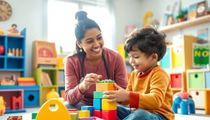 Find a Nanny in Dubai offering trusted childcare with a professional caregiver in a vibrant playroom.