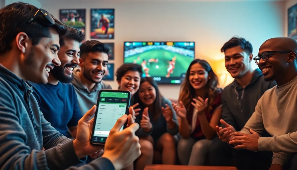 Engaged friends explore best sports betting sites India while cheering for live matches.