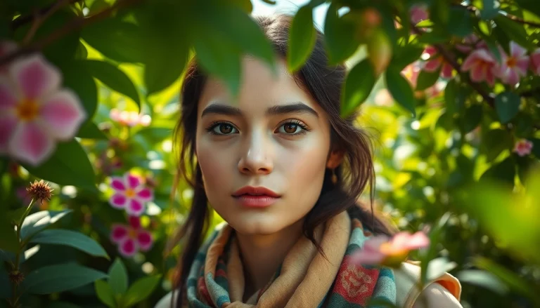 Ritratto Fotografico di un modello nel giardino, esprimendo emozioni genuine.