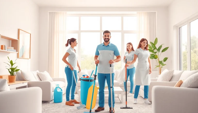 Cleaners providing a thorough cleaning service in a beautifully organized home.