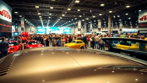 View of the Auto Cars Show showcasing a sleek sports car and excited attendees.