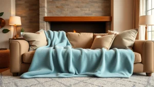 Fleece stof veelzijdig gepresenteerd in een gezellige woonkamer met warme verlichting.