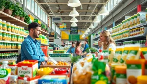 Fornitore di dolcificanti esibendo prodotti in un mercato vivace.