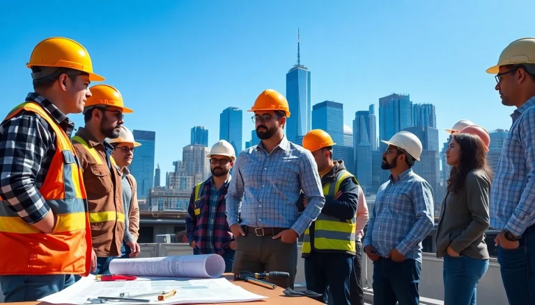 Skilled Manhattan General Contractor overseeing professionals on a busy construction site.