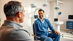 Consultation on hair transplant procedure in a modern clinic with a professional guide