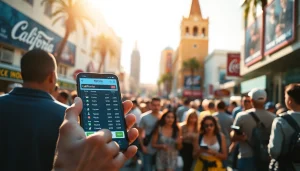 Discover vibrant California sports betting atmosphere with diverse crowds and smartphones.