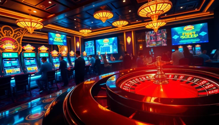 Engaging scene with lively players at Nhà cái F8BET's casino tables and online betting interface.