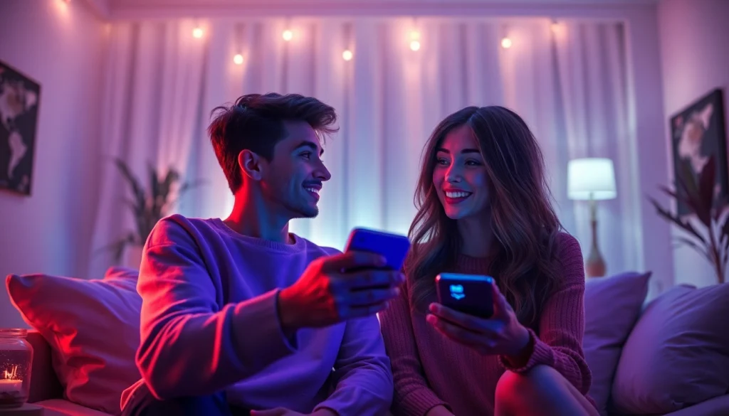 Engaging AI sexting conversation between two digital avatars in a cozy virtual space.