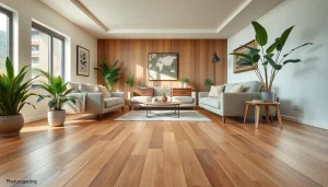 Salon élégant présentant un carrelage imitation parquet pour une atmosphère chaleureuse et accueillante.