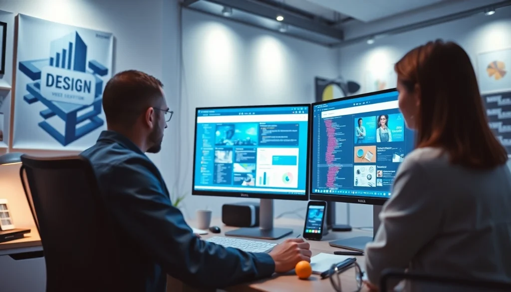 dịch vụ thiết kế website in a modern digital workspace with a designer focused on creating stunning layouts