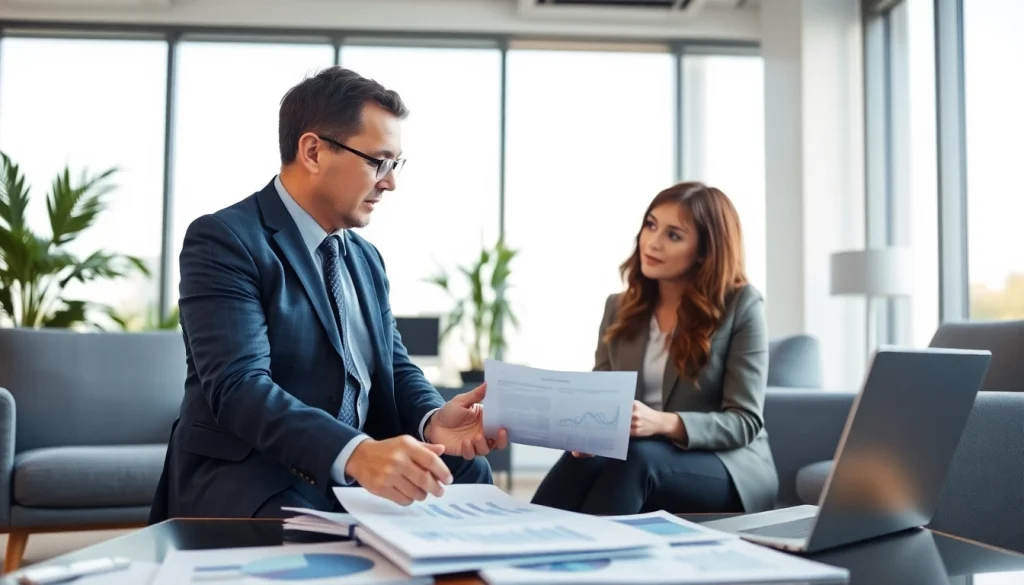 Consulting a public adjuster near me about insurance claims in a professional office.