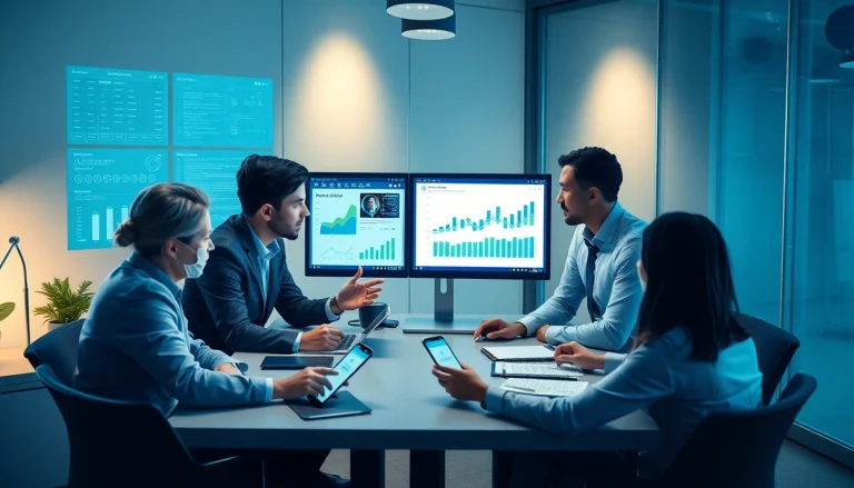 Engaging team discussing phone number verification technology in a professional office setting.