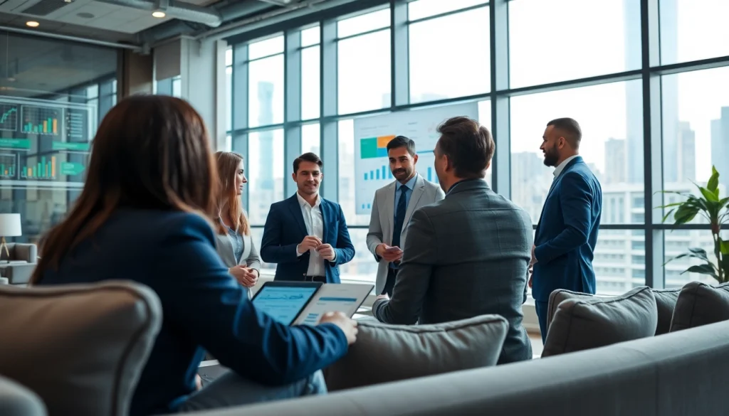 Crisis management consultant leading a team strategy session in a modern office environment.