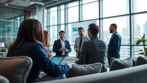 Crisis management consultant leading a team strategy session in a modern office environment.
