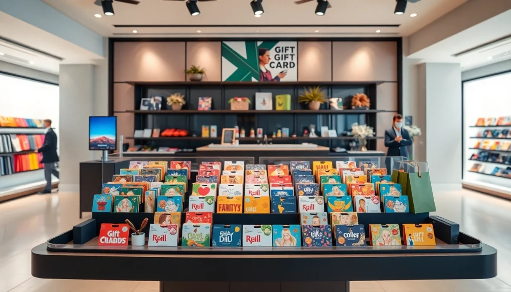 현대식 소매점에서 다양한 상품권카드를 선보이는 활기찬 디스플레이