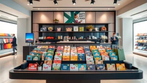 현대식 소매점에서 다양한 상품권카드를 선보이는 활기찬 디스플레이