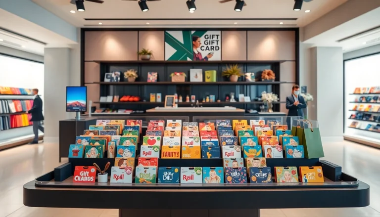 현대식 소매점에서 다양한 상품권카드를 선보이는 활기찬 디스플레이