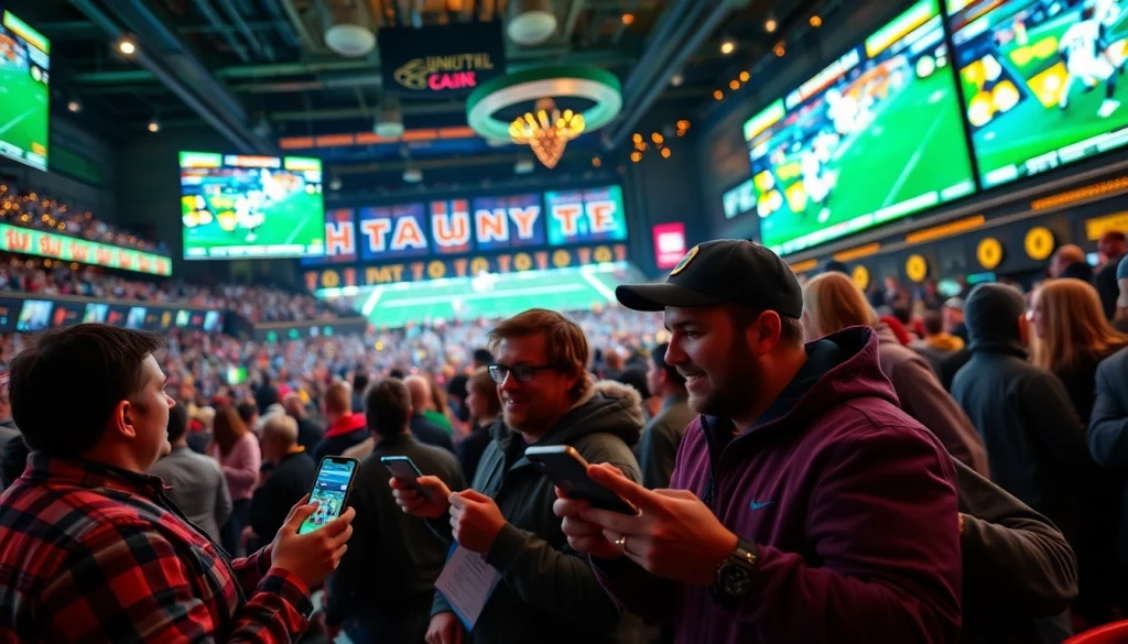 Engaged fans participating in South Carolina sports betting during a live football game