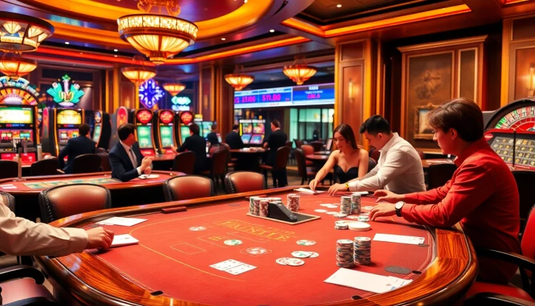 Experience the thrill of birutoto in a luxurious casino scene with advanced gaming tables and vibrant slot machines.