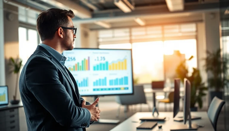 Analyze competitive intelligence data with a professional in a modern office setting.