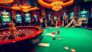 Engaging casino table scene showcasing situs deposit 5k with vibrant chips and cards, filled with excitement.