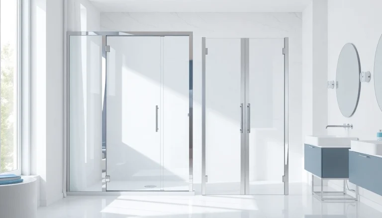 Showcasing modern sunney shower doors in a stylish bathroom environment.