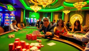 Experience the excitement of gaming at trang chủ rr88 with poker tables and roulette wheels lighting up the casino atmosphere.
