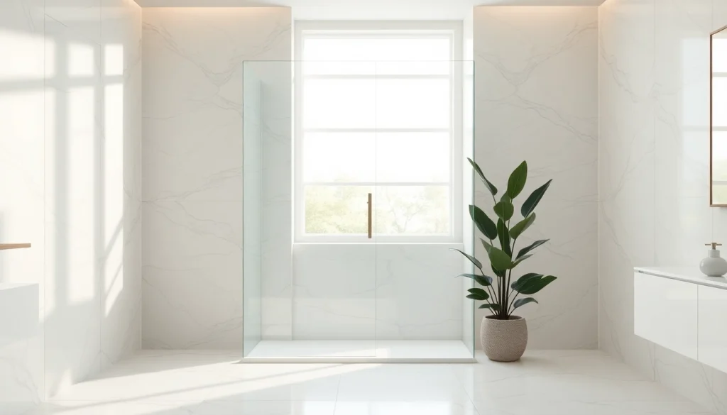 Showcasing a modern, stylish shower screen door in a luxury bathroom setting.