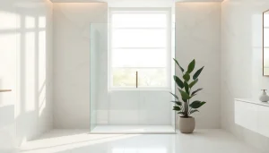 Showcasing a modern, stylish shower screen door in a luxury bathroom setting.