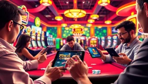 Pinco Casino demo oynamaq mühitində oyuncuların kazino oyunlarını sevinclə oynaqdan görünüşü.