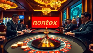 Nonton film indoxxi features a luxurious casino scene with a roulette table and excited players.