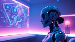 Engaging NSFW AI chat experience with a modern chatbot interface in a cozy setting.