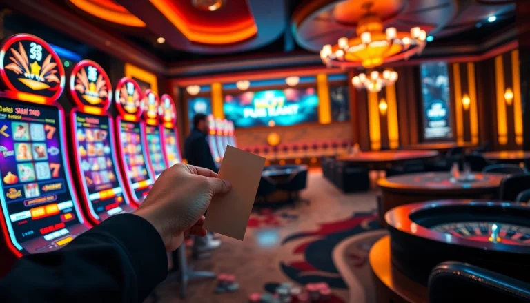 Rasakan kegembiraan slot depo pulsa di adegan kasino mewah yang penuh dengan mesin slot berwarna-warni dan unsur perjudian.