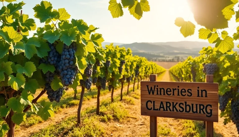 Experience the beauty of wineries in Clarksburg with scenic vineyard views and lush grapes.