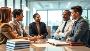 Jacksonville Immigration Lawyer consulting with clients in a modern office.