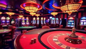SODO Casino's vibrant gaming area with poker games and slot machines