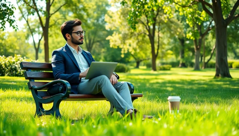 Entrepreneurs break amidst nature, symbolizing relaxation and productivity.