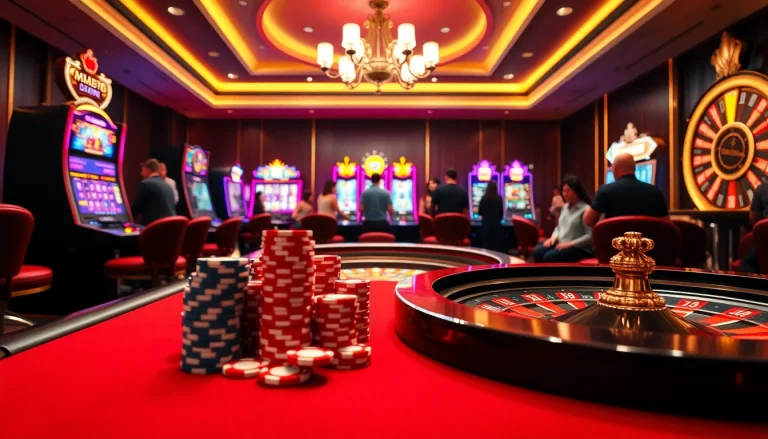 Engaging MM88 online casino scene with vibrant slot machines and poker action.