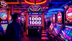 Slot deposit 1000 menarik perhatian dengan mesin slot berwarna-warni di kasino.