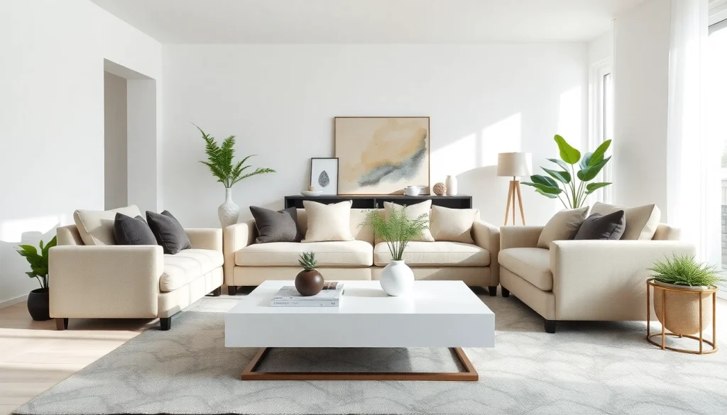 View luxury furniture Orange County in a modern living room setting with natural lighting.
